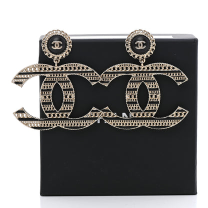 Chanel Metal Enamel Chain CC Drop Earrings Gold Black 5 of 5