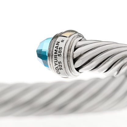 David Yurman Sterling Silver 14K Yellow Gold Blue Topaz 7mm Cable Classics Bracelet 3 of 4
