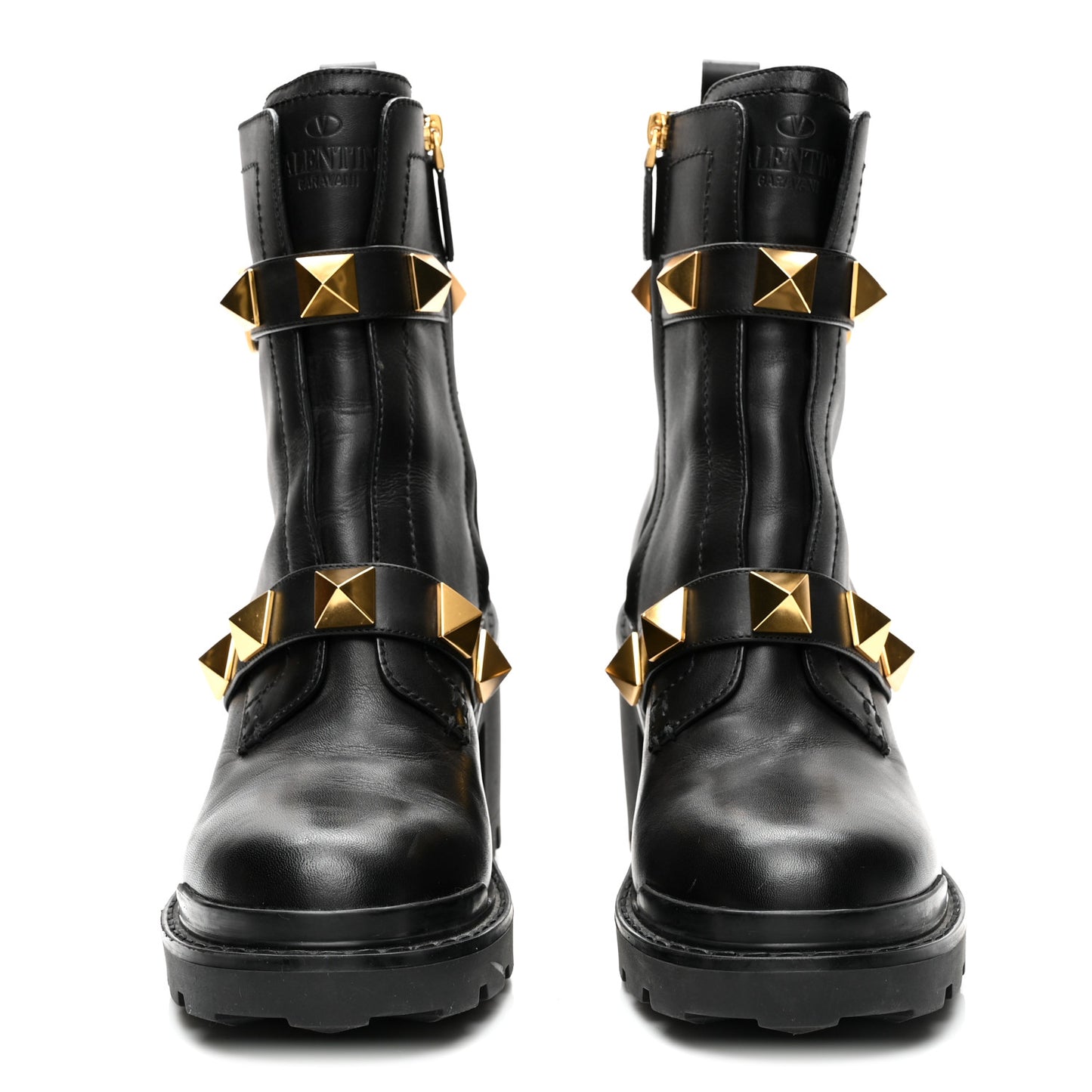 Calfskin Roman Stud 20/85mm Combat Boots 39.5 Black