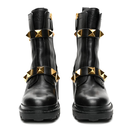 Valentino Garavani Calfskin Roman Stud 20/85mm Combat Boots 39.5 Black 2 of 9