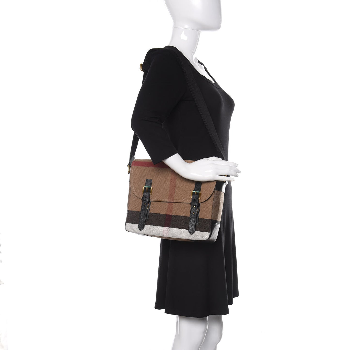 Canvas Mega Check Large Baildon Messenger Bag Black
