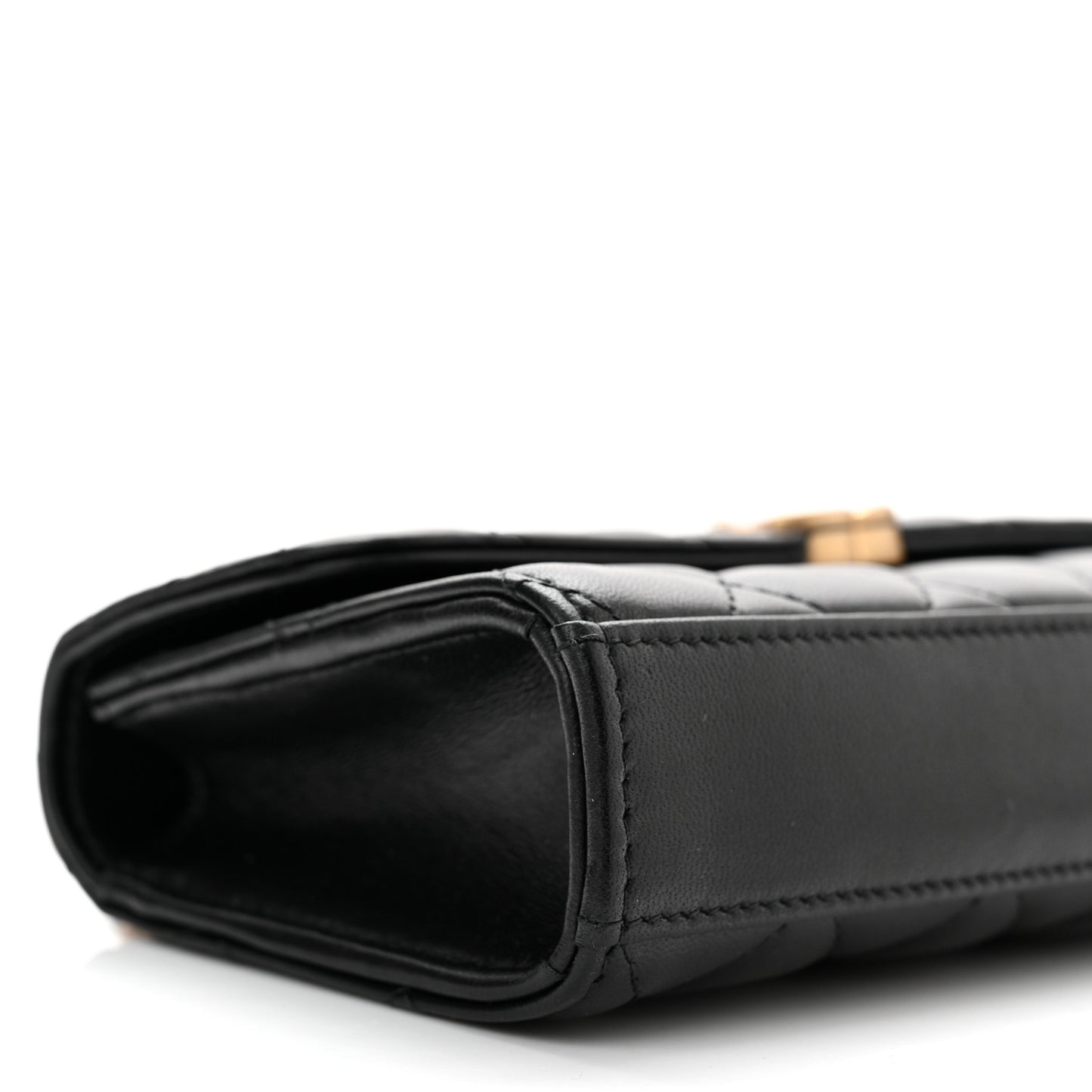 Lambskin Enamel Quilted Top Handle Flap Phone Holder With Chain Black