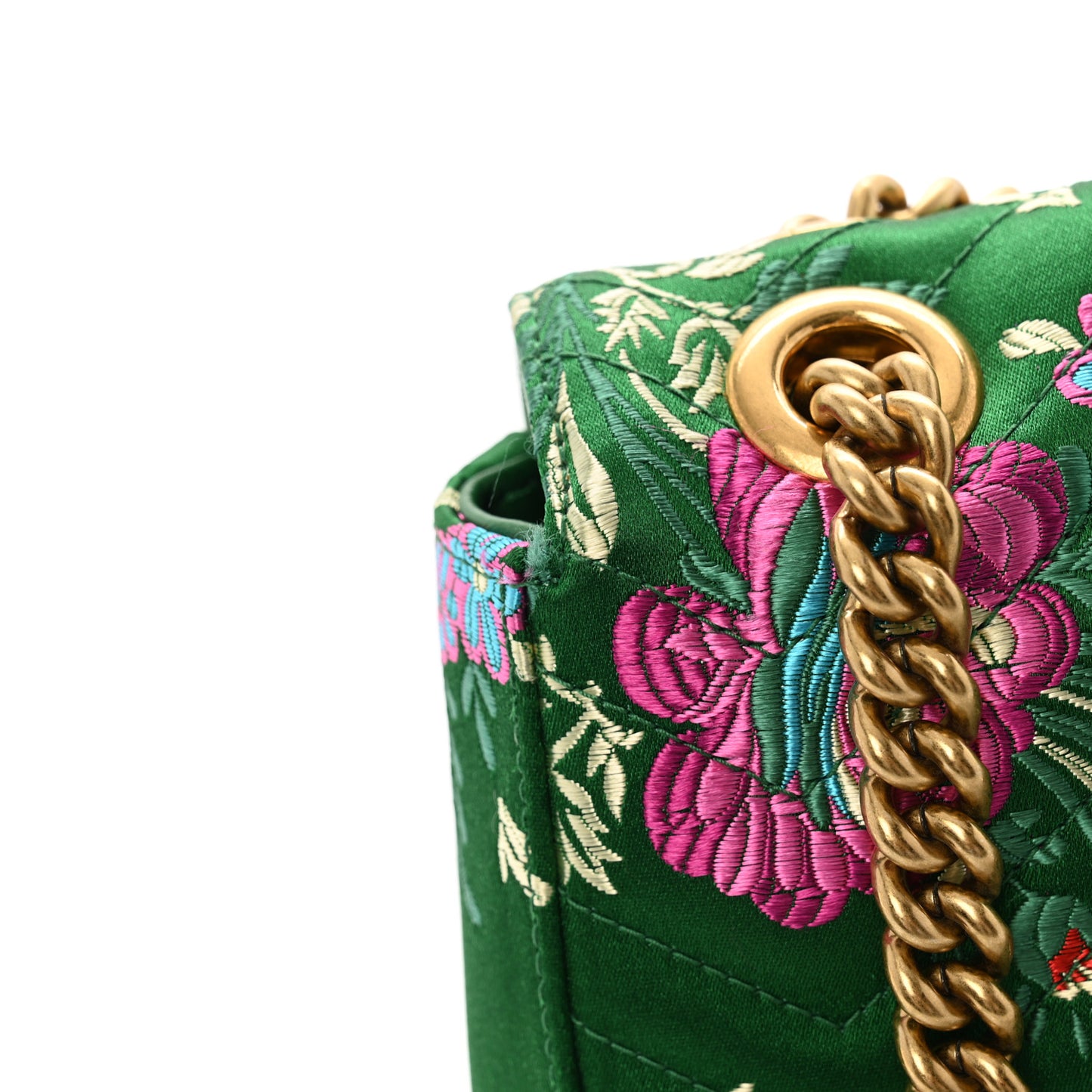 Jacquard Matelasse Floral Medium GG Marmont Shoulder Bag Green