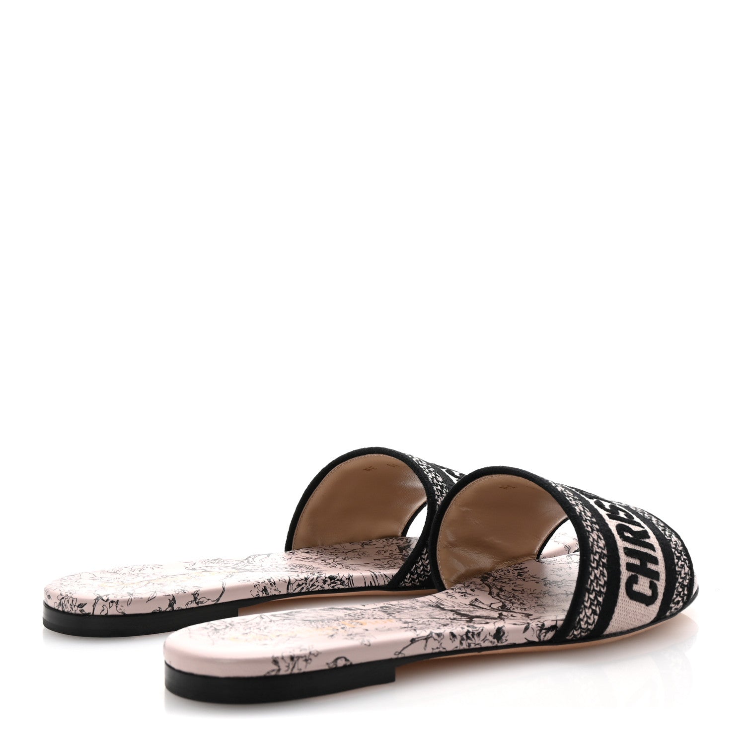 Christian Dior Canvas Jardin d'Hiver Embroidered Dway Flat Slide Sandals 38 Black Nude 5 of 10