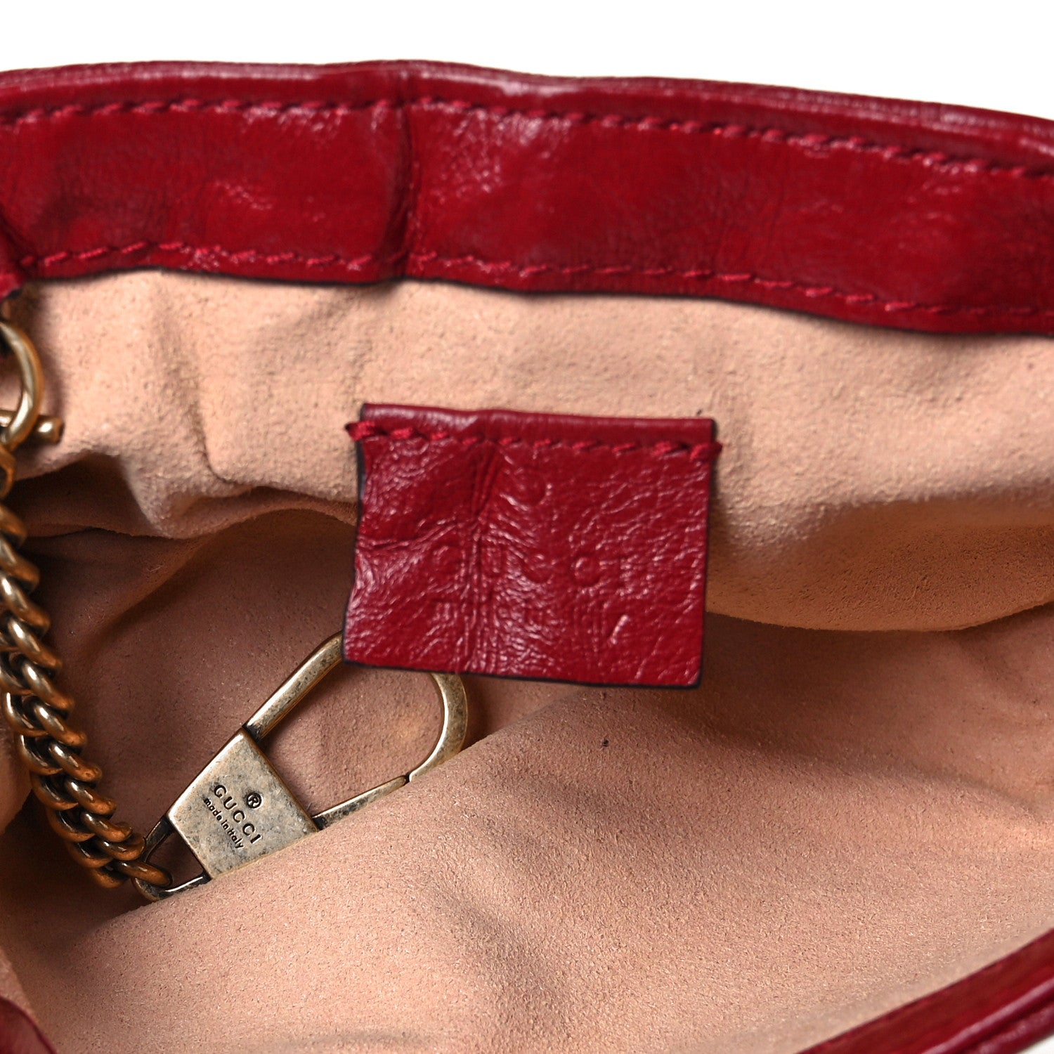Gucci Vintage Effect Calfskin Matelasse Diagonal Super Mini Torchon GG Marmont Shoulder Bag Black Romantic Cherry 5 of 9