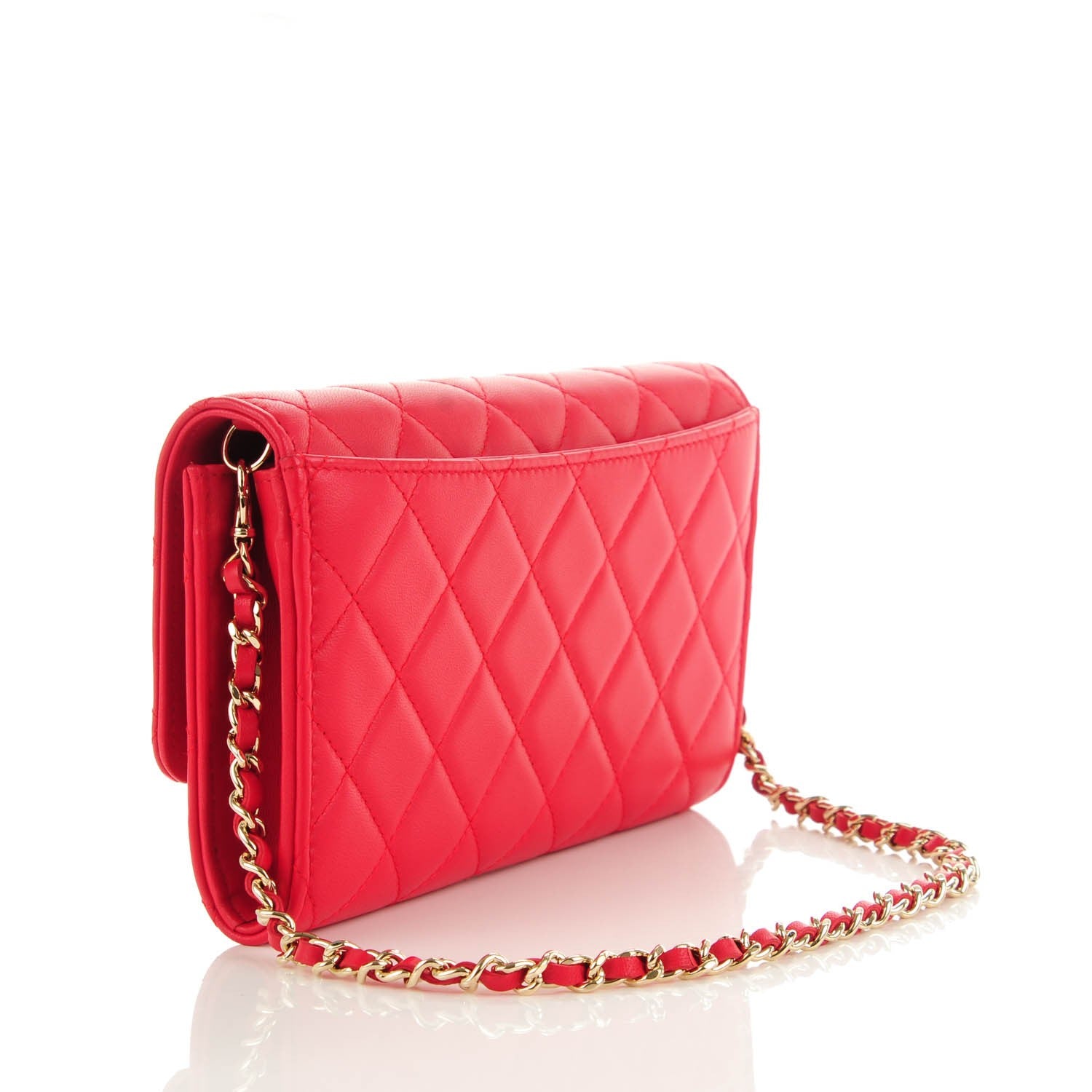 Chanel Lambskin Quilted Wallet on Removable Chain Dark Pink 3 of 8