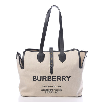 Burberry Cotton Soft Canvas Calfskin Medium Belt Tote Natural Black 3 of 11