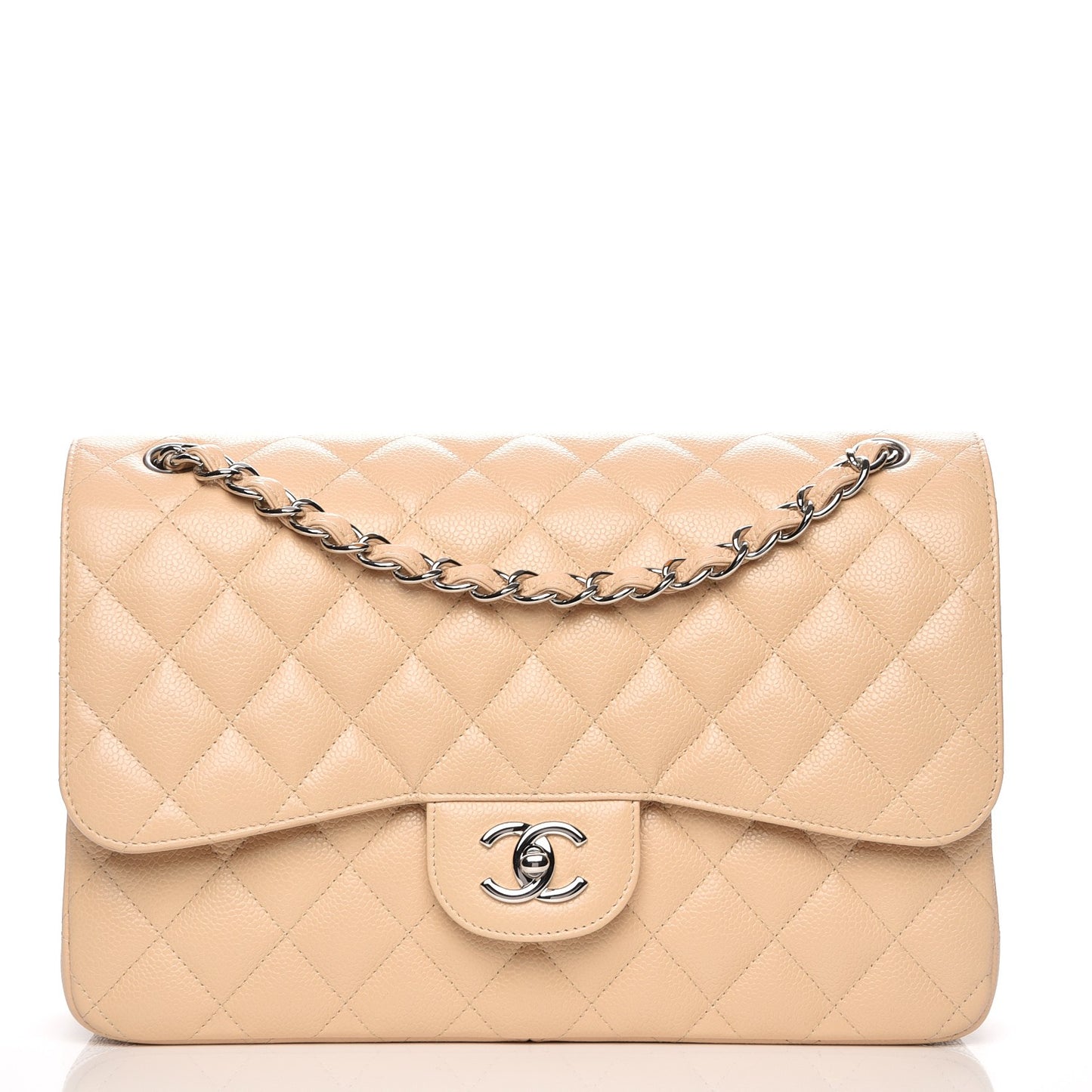 Caviar Quilted Jumbo Double Flap Beige Clair