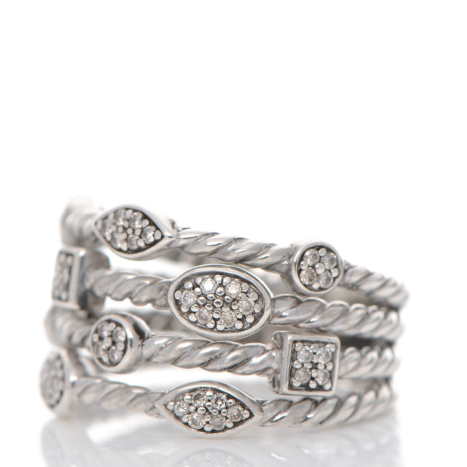 David Yurman Sterling Silver Diamond Confetti 4 Row Ring 57 8 3 of 5