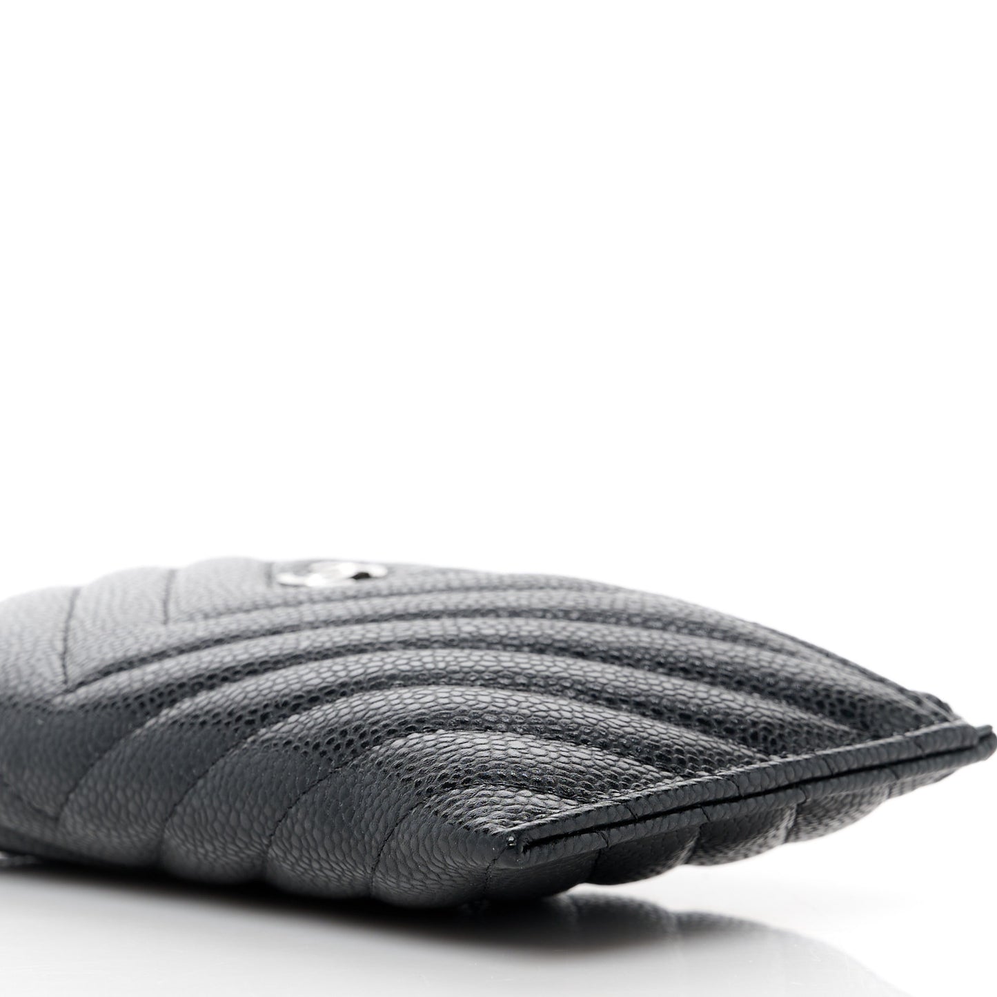 Caviar Chevron Quilted Zip Pouch Black