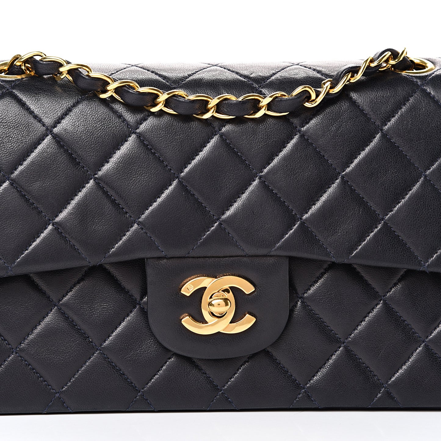 Lambskin Quilted Small Double Flap Navy