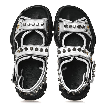 Gucci Technical Canvas Calfskin Reflective Studded Mens Aguru Sandals 6.5 Silver Black 2 of 9