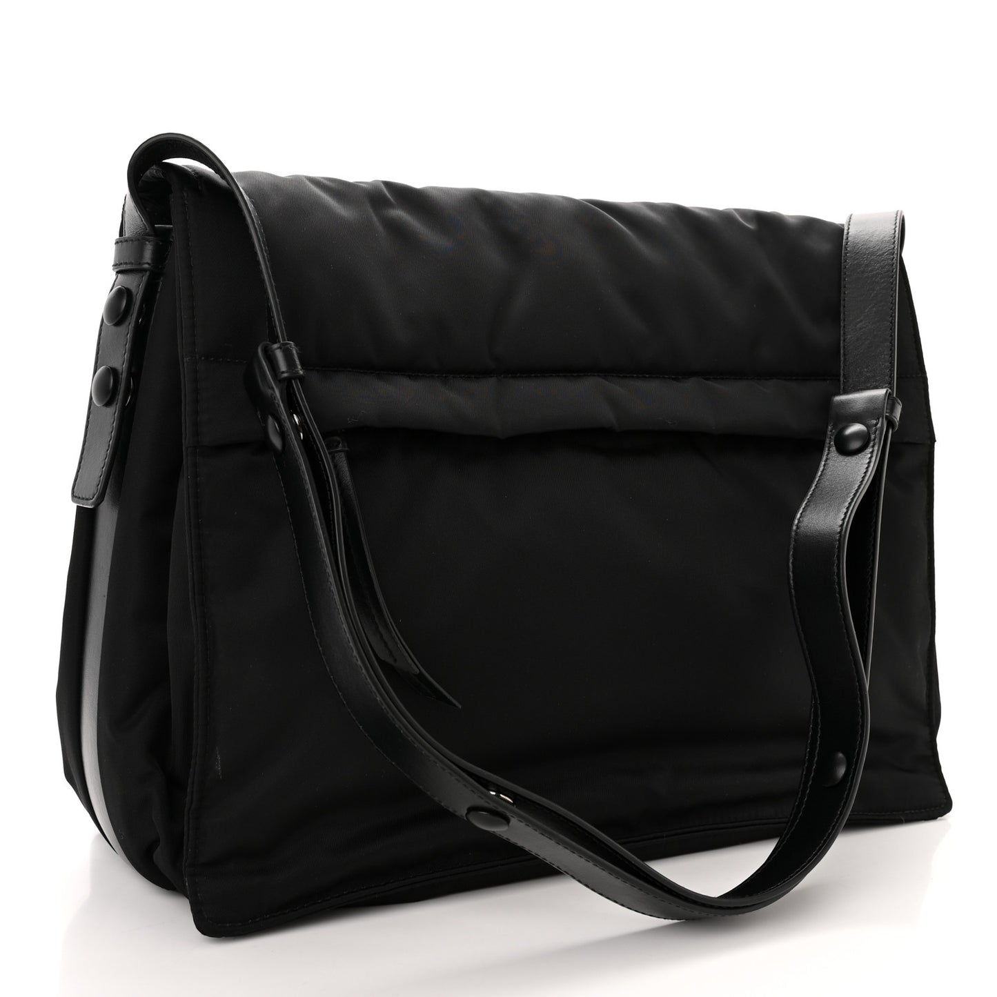 Re-Nylon Vitello Padded Large Flap Shoulder Bag Black