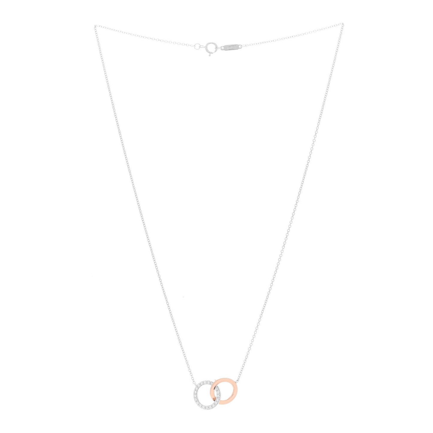 18K White Rose Gold Diamond Double Interlocking Circles Pendant Necklace