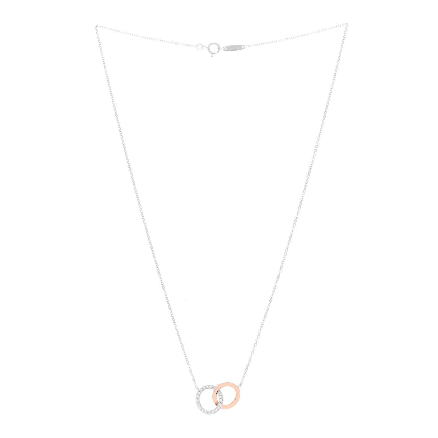 Tiffany 18K White Rose Gold Diamond Double Interlocking Circles Pendant Necklace 3 of 6