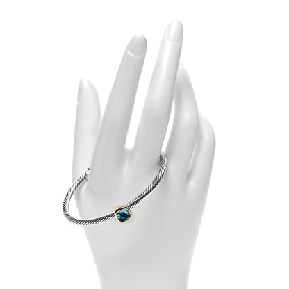 David Yurman Sterling Silver 18K Gold Blue Topaz 4mm Cable Classics Station Bracelet 2 of 5