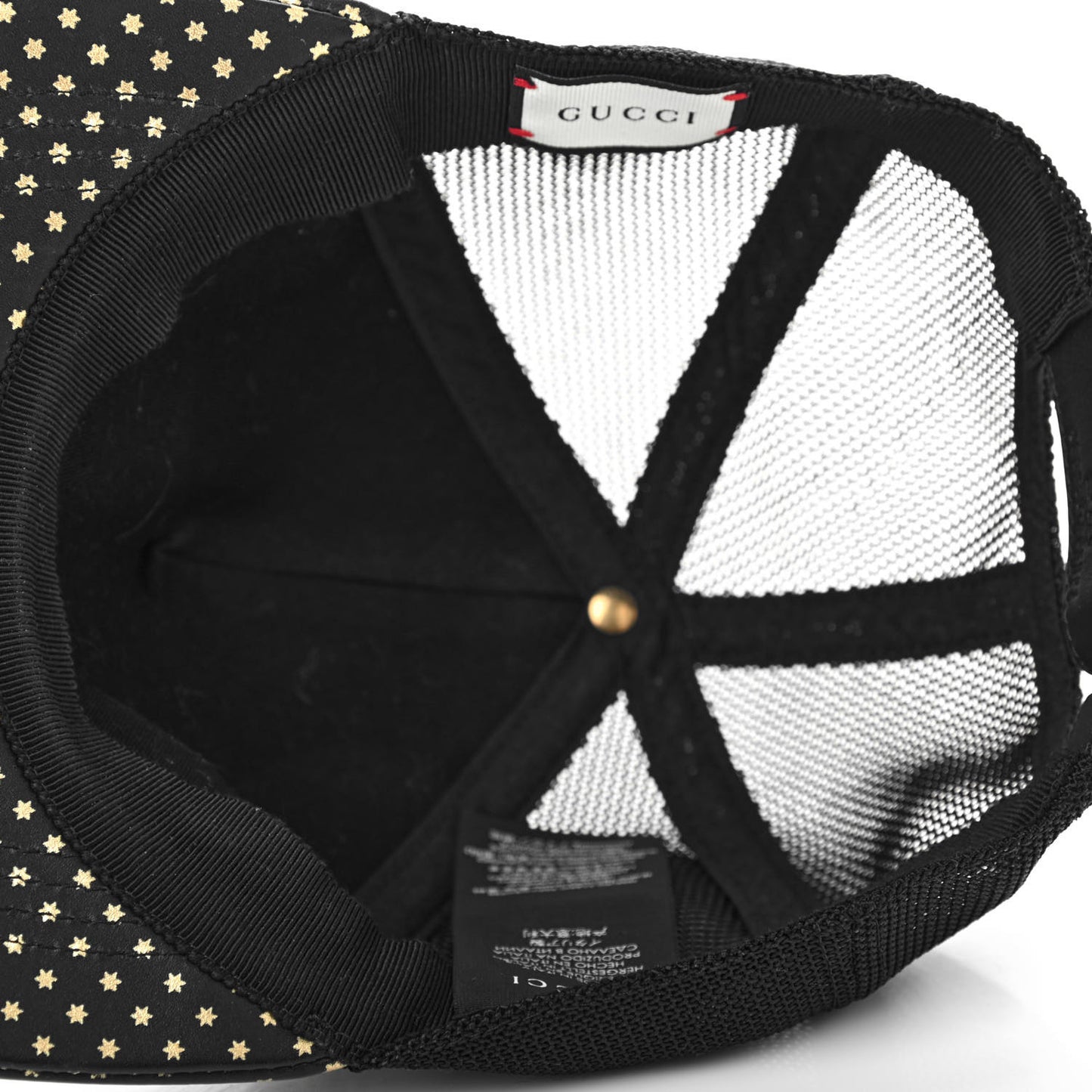 X SEGA Calfskin GUCCY Stars Baseball Hat M Black Gold