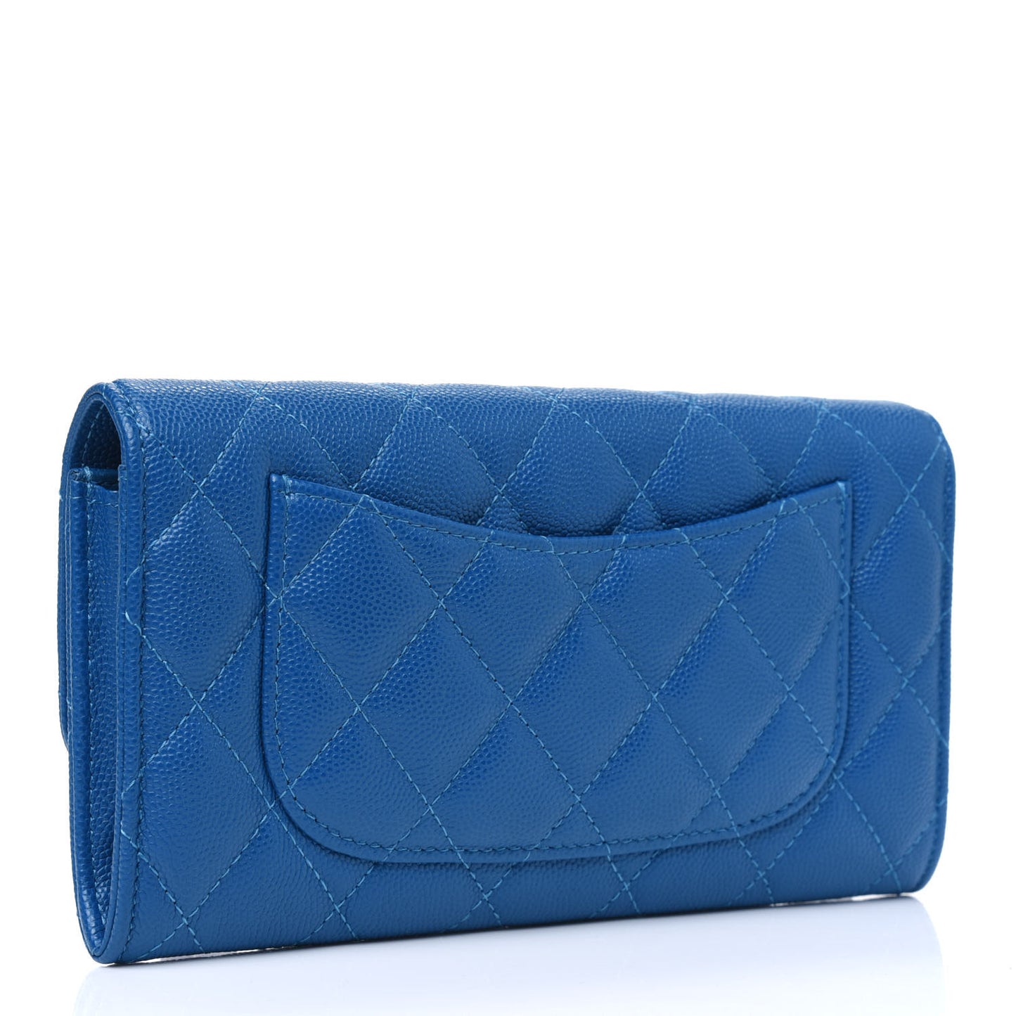 Caviar Quilted Large Flap Wallet Blue