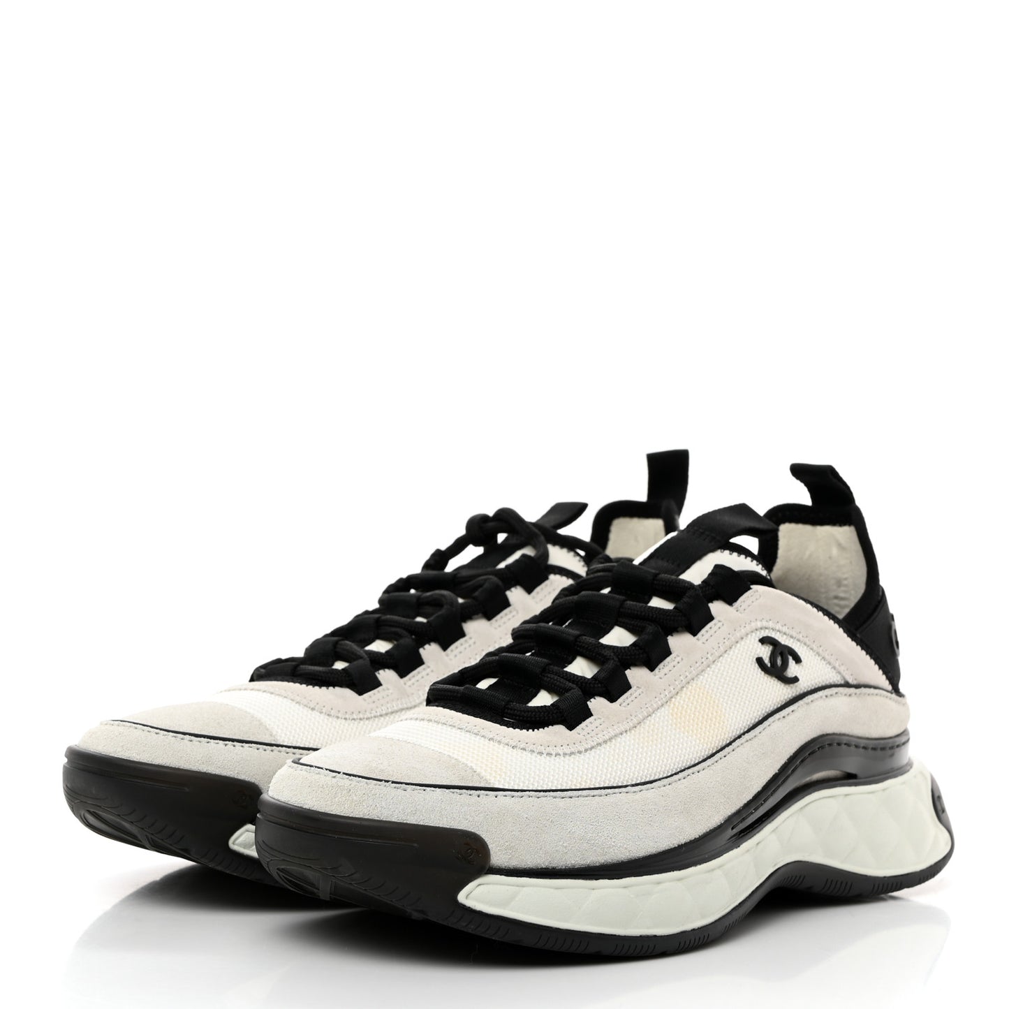 Fabric Suede Calfskin CC Sneakers 40 Ivory Black