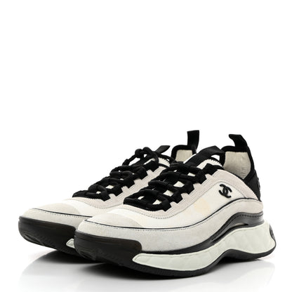 Chanel Fabric Suede Calfskin CC Sneakers 40 Ivory Black 4 of 9
