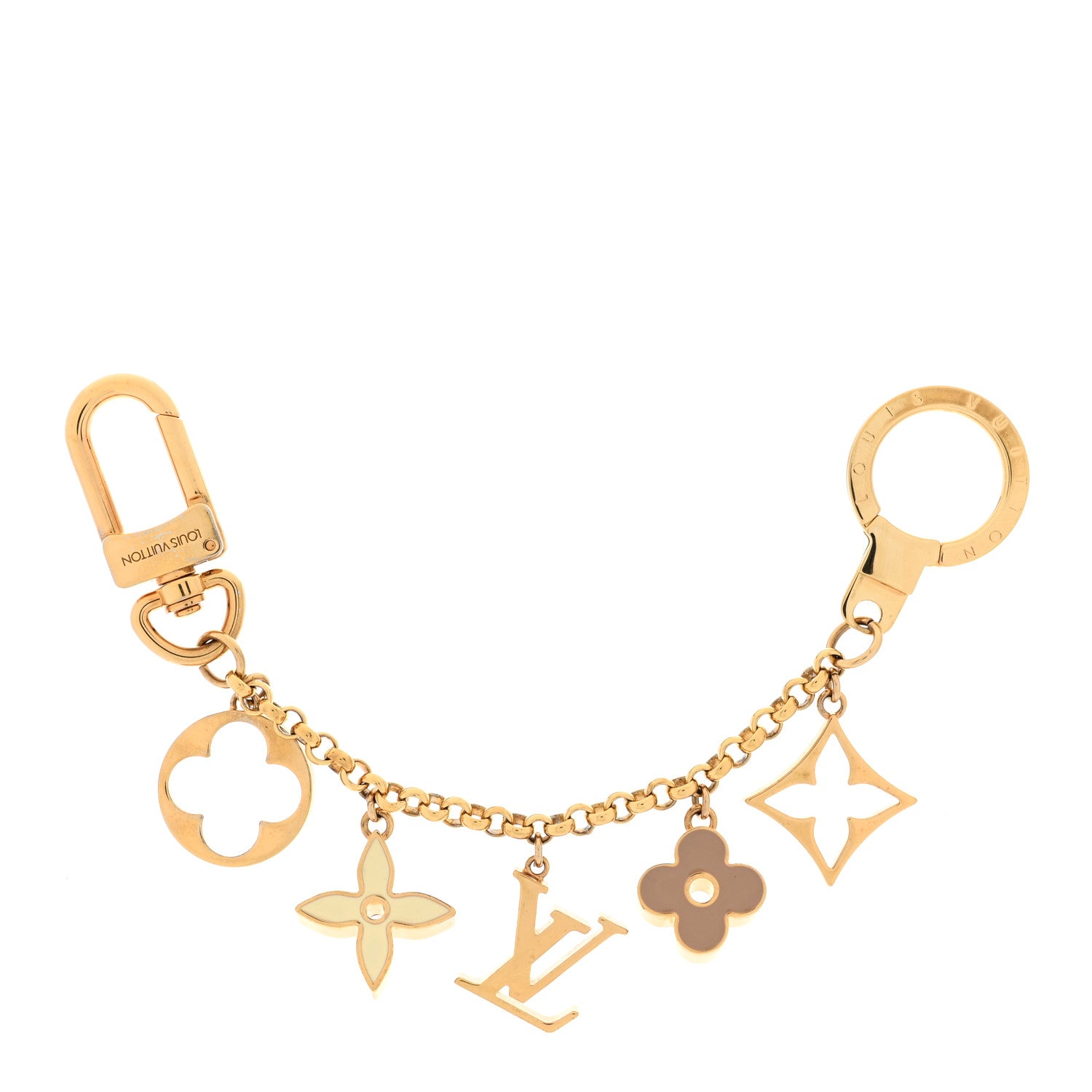 Louis Vuitton Brass Enamel Fleur De Monogram Bag Charm Chain Gold 1 of 4