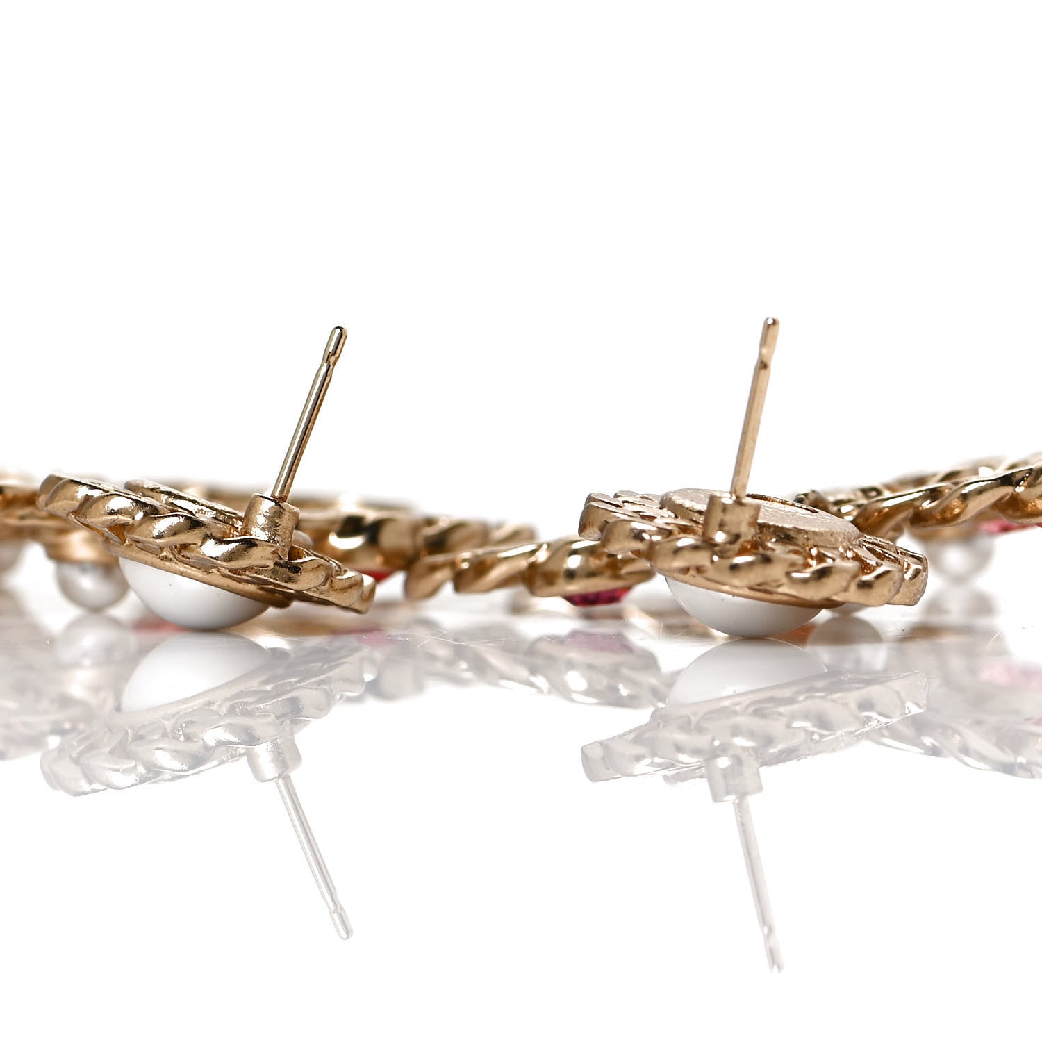 Chanel Pearl Crystal Chain Link CC Drop Earrings Gold Red Pink Yellow 4 of 6