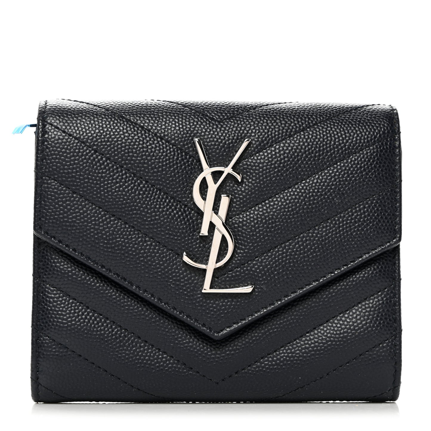 Grain De Poudre Matelasse Chevron Monogram Compact Tri Fold Wallet Deep Marine