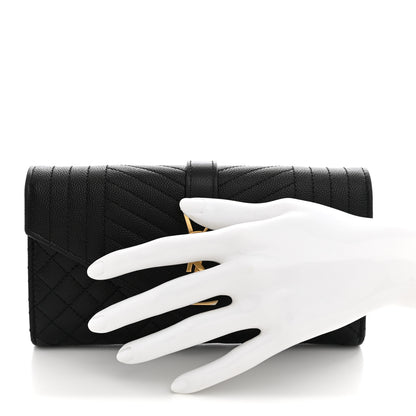 Saint Laurent Grain De Poudre Mixed Matelasse Triquilt Large Monogram Wallet Black 2 of 7