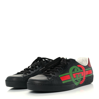 Gucci Calfskin Interlocking G Mens New Ace Sneakers 8 Black Red Flame Green 2 of 10