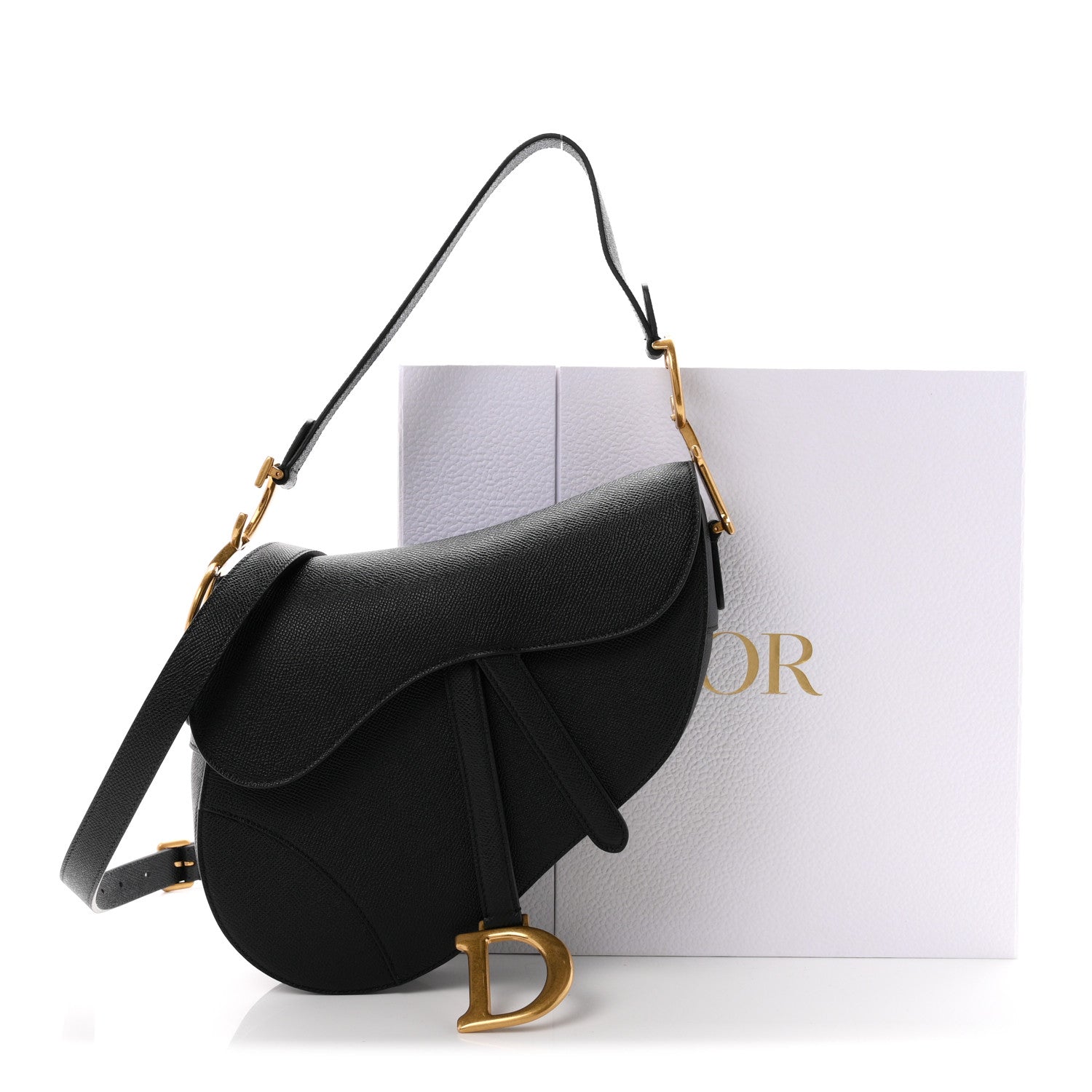 Christian Dior Grained Calfskin Saddle Bag With Strap Black 10 of 10
