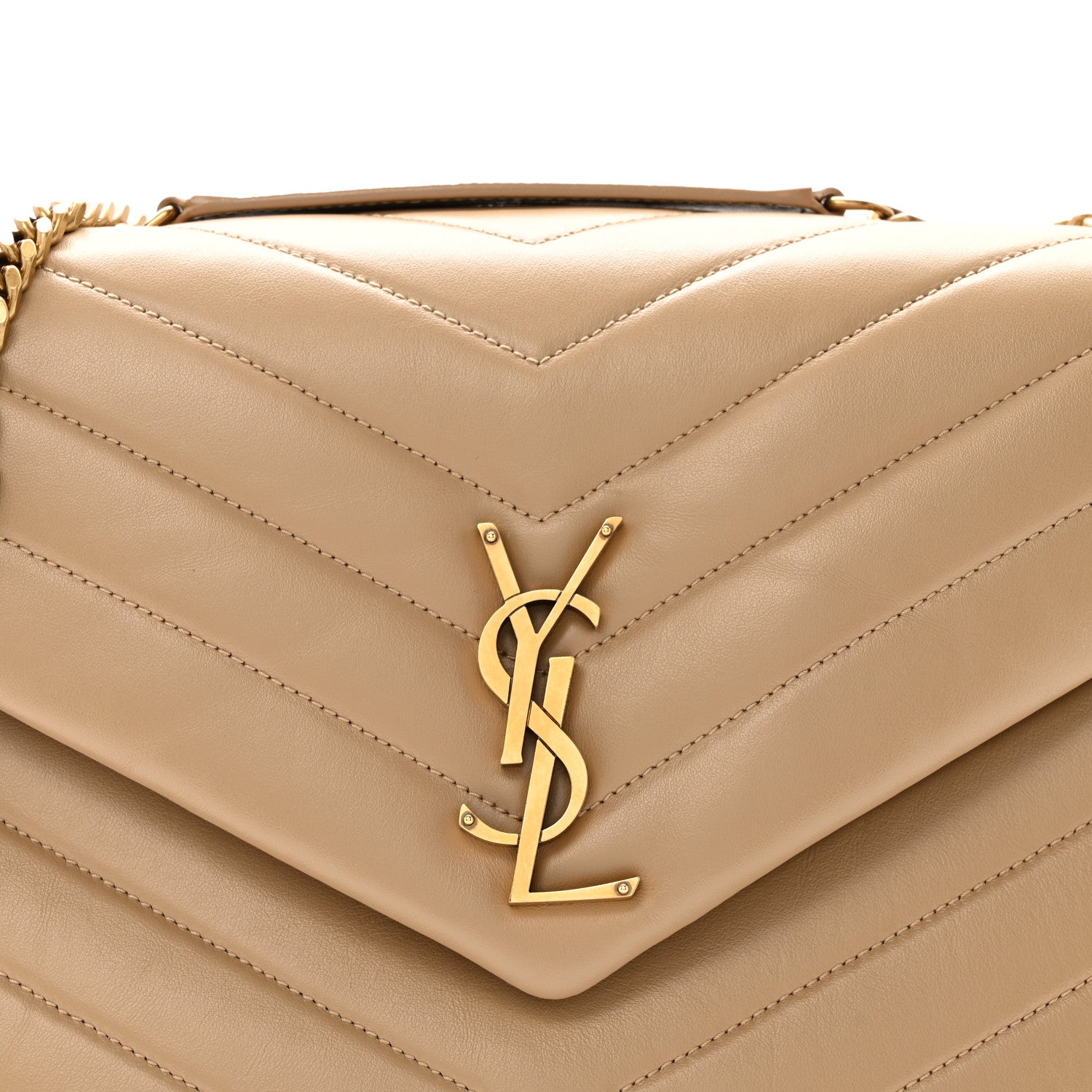 Saint Laurent Calfskin Y Quilted Monogram Medium Loulou Chain Satchel Dark Beige 9 of 11