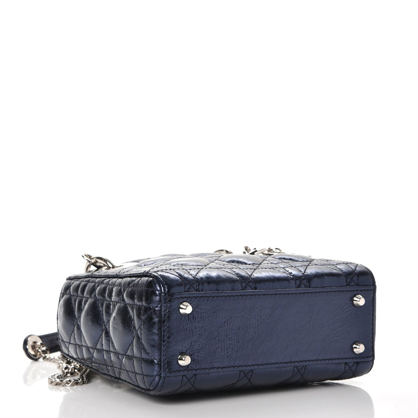 Metallic Calfskin Cannage Mini Lady Dior Marine