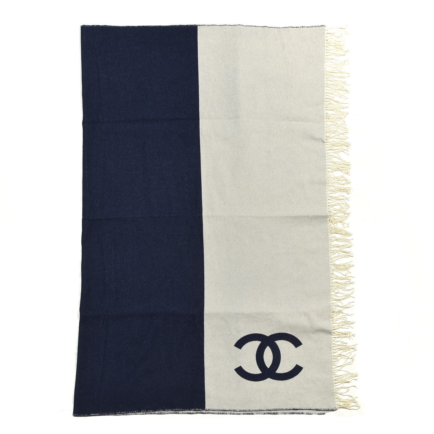 Chanel Merino Wool Cashmere CC Throw Blanket Navy White 1 of 5