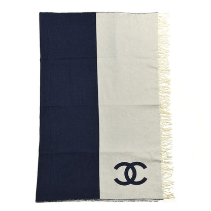 Chanel Merino Wool Cashmere CC Throw Blanket Navy White 1 of 5