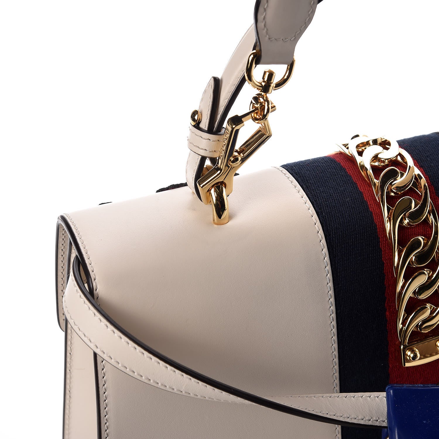 Gucci Calfskin Embroidered Medium Sylvie Top Handle Bag White 20 of 21