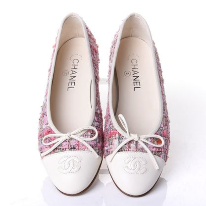 Chanel Tweed Calfskin Cap Toe Ballerina Flats 38 Pink 5 of 10