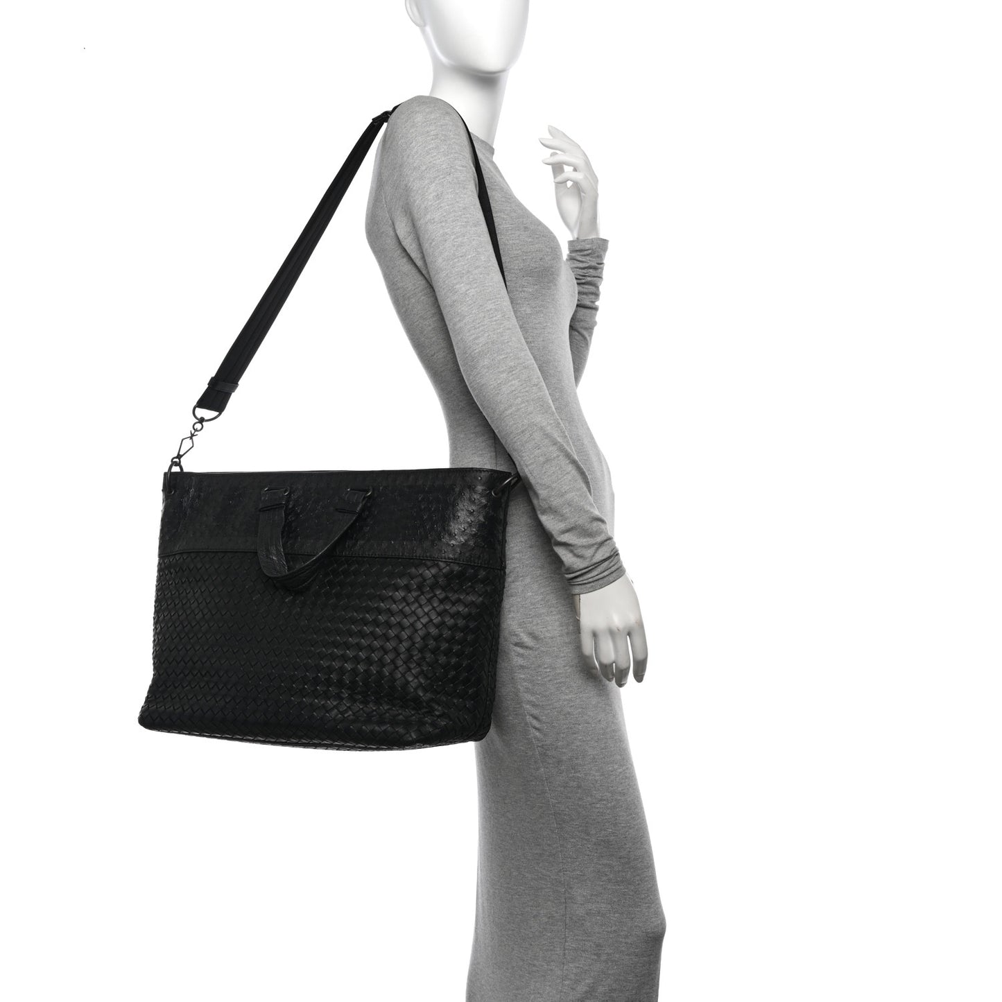 Ostrich Nappa Intrecciato Tote Black