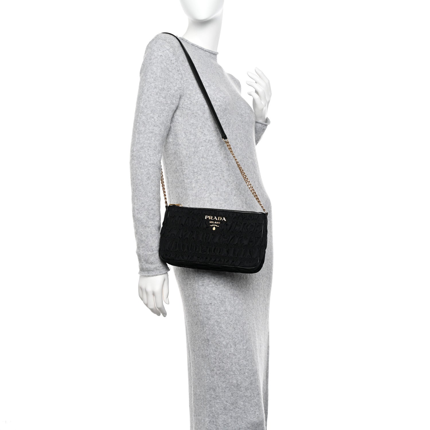 Prada Tessuto Nylon Gaufre Shoulder Bag Black 2 of 9