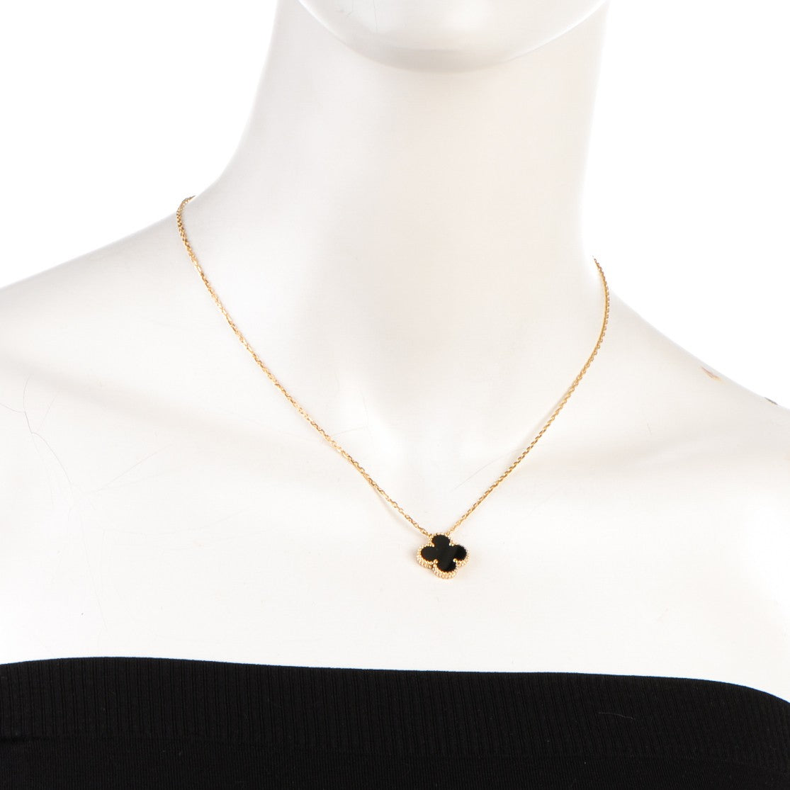 Van Cleef & Arpels 18K Yellow Gold Black Onyx Vintage Alhambra Pendant Necklace 2 of 6