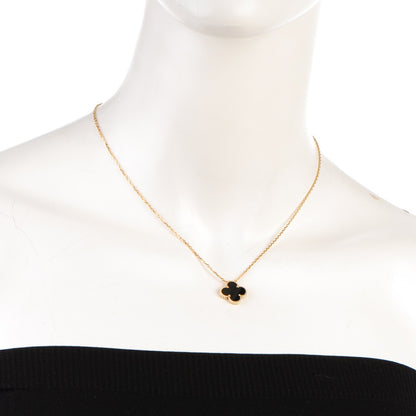 Van Cleef & Arpels 18K Yellow Gold Black Onyx Vintage Alhambra Pendant Necklace 2 of 6