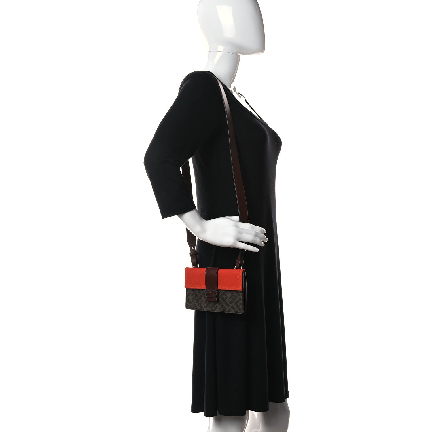 Fendi Glazed Fabric Cotton Vitello King Aura FF 1974 Baguette Belt Pouch Tobacco Moro Goji Ghianda 3 of 12