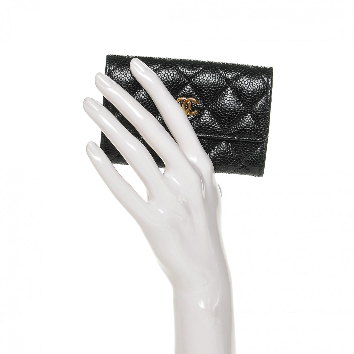 Caviar Quilted Flap Card Holder Black