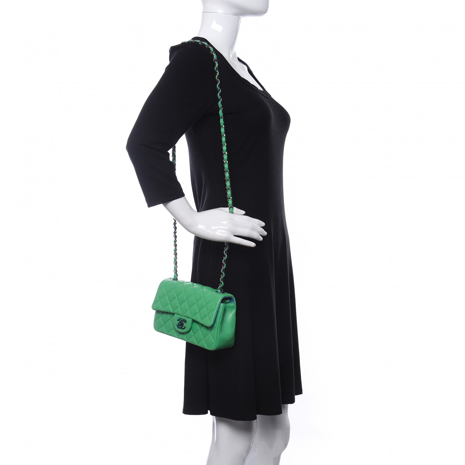 Chanel Lambskin Quilted Mini Rectangular Flap Green Blue 2 of 10