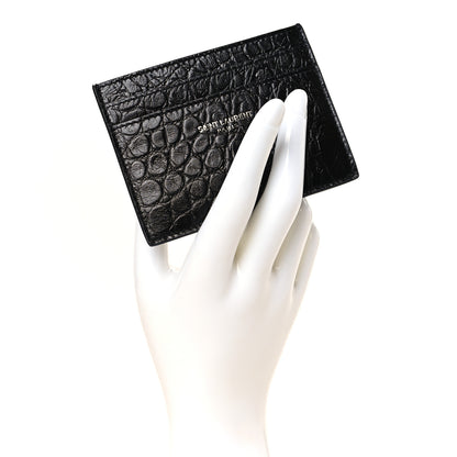 Saint Laurent Calfskin Crocodile Embossed Card Case Black 2 of 6