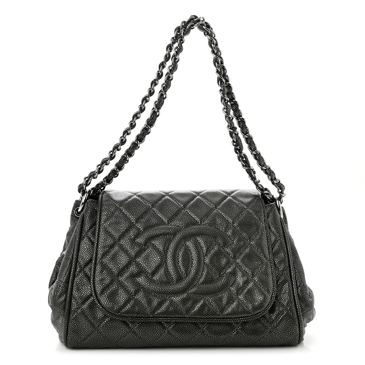 Chanel Metallic Caviar Quilted Timeless Accordion Flap Dark Silver 4 of 12