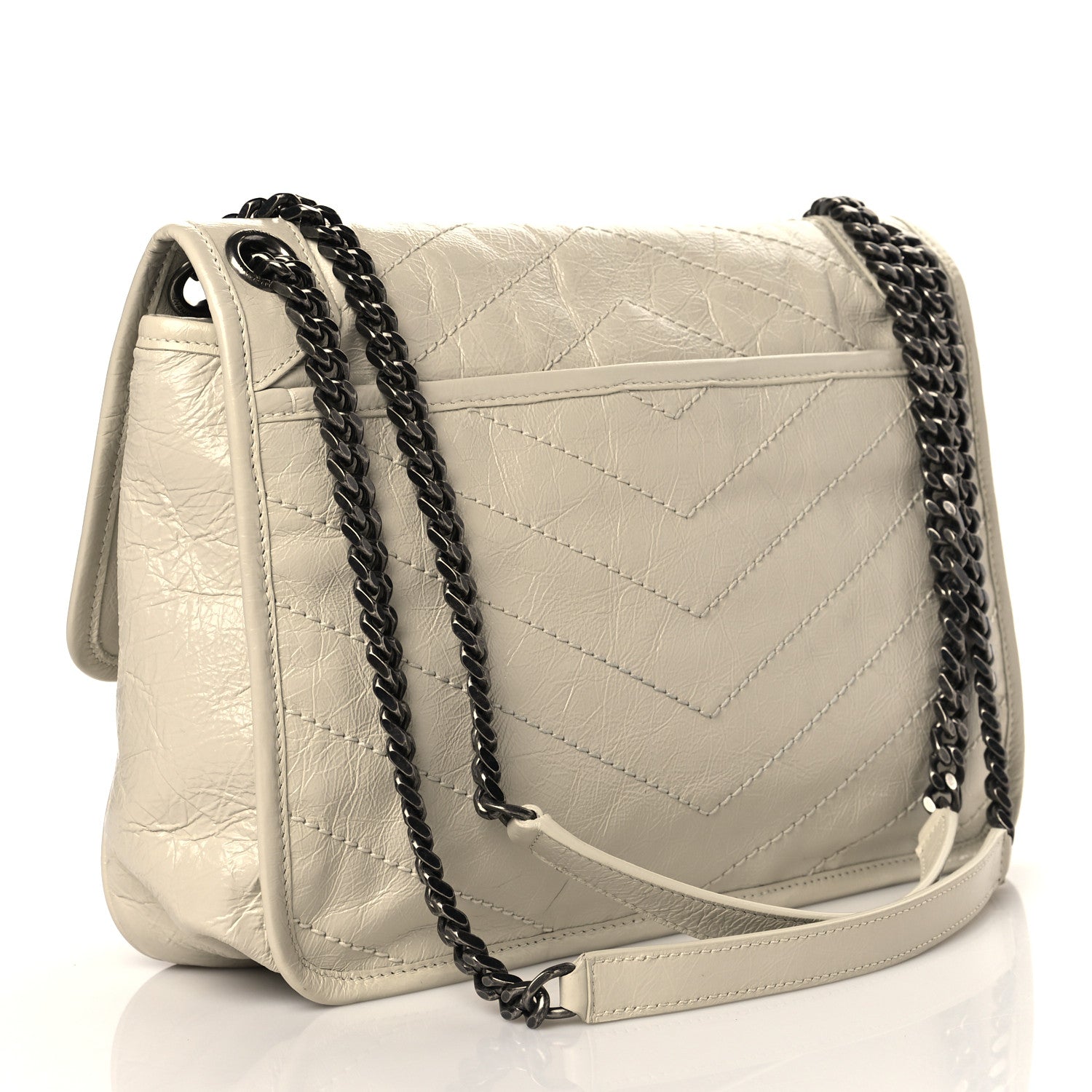 Saint Laurent Crinkled Calfskin Matelasse Monogram Medium Niki Chain Satchel Blanc Vintage 4 of 11