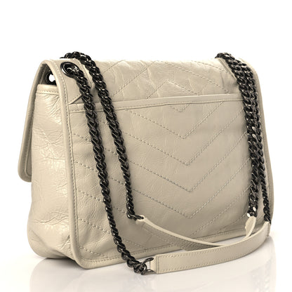 Saint Laurent Crinkled Calfskin Matelasse Monogram Medium Niki Chain Satchel Blanc Vintage 4 of 11