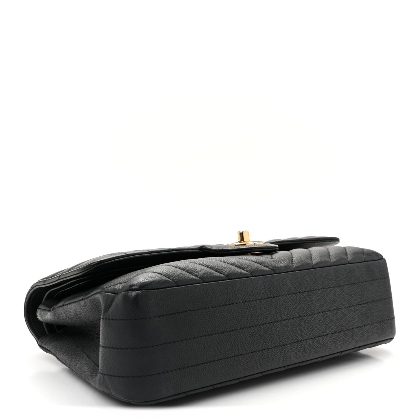 Matte Caviar Chevron Quilted Medium Double Flap Black
