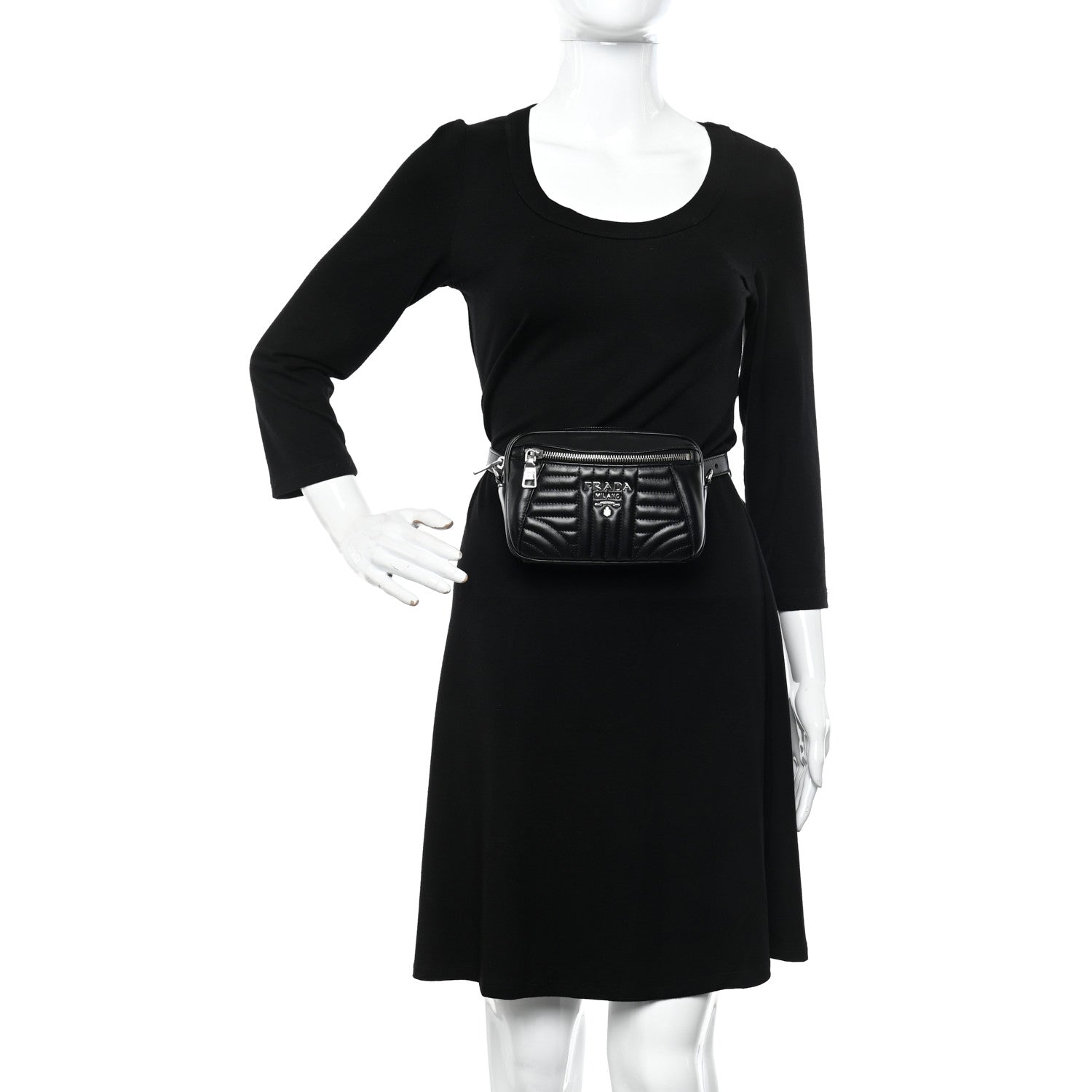 Prada Soft Calfskin Impunture Diagramme Belt Bag Black 3 of 9
