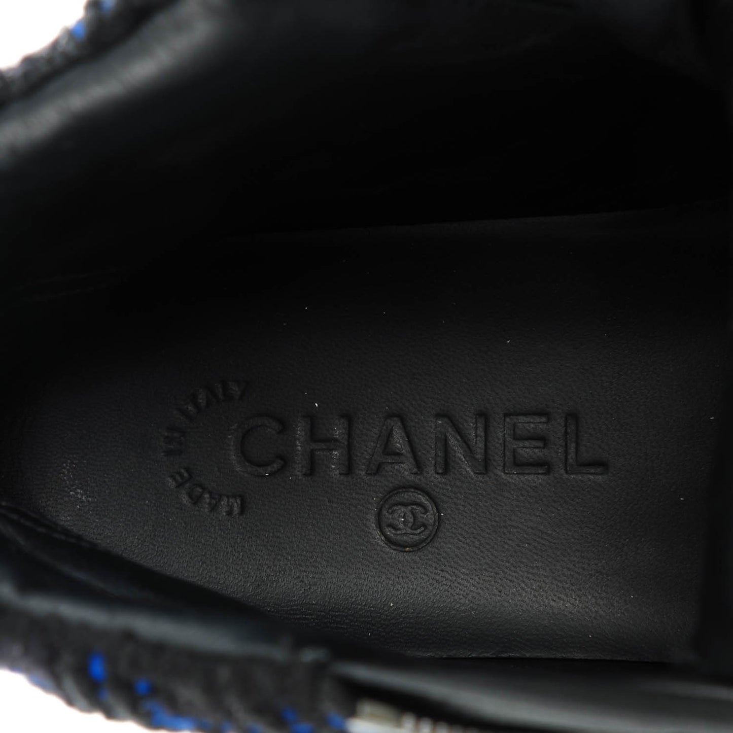 Lambskin Tweed Zipped Sneakers 38 Black Blue
